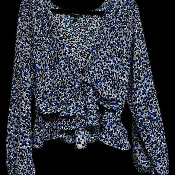 Express Leopard Print Twist Front Tiered Ruffle Peplum Top Size Large - Picture 3 of 3